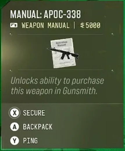 بطاقة Manual: APOC-338 المرصودة تعرض فتح شرائه من Gunsmith