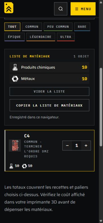Planificateur de fabrication DMZ Codex sur mobile