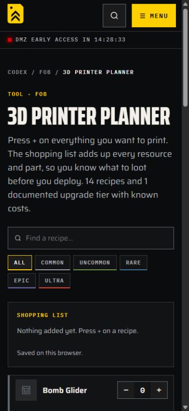 DMZ Codex crafting planner on mobile